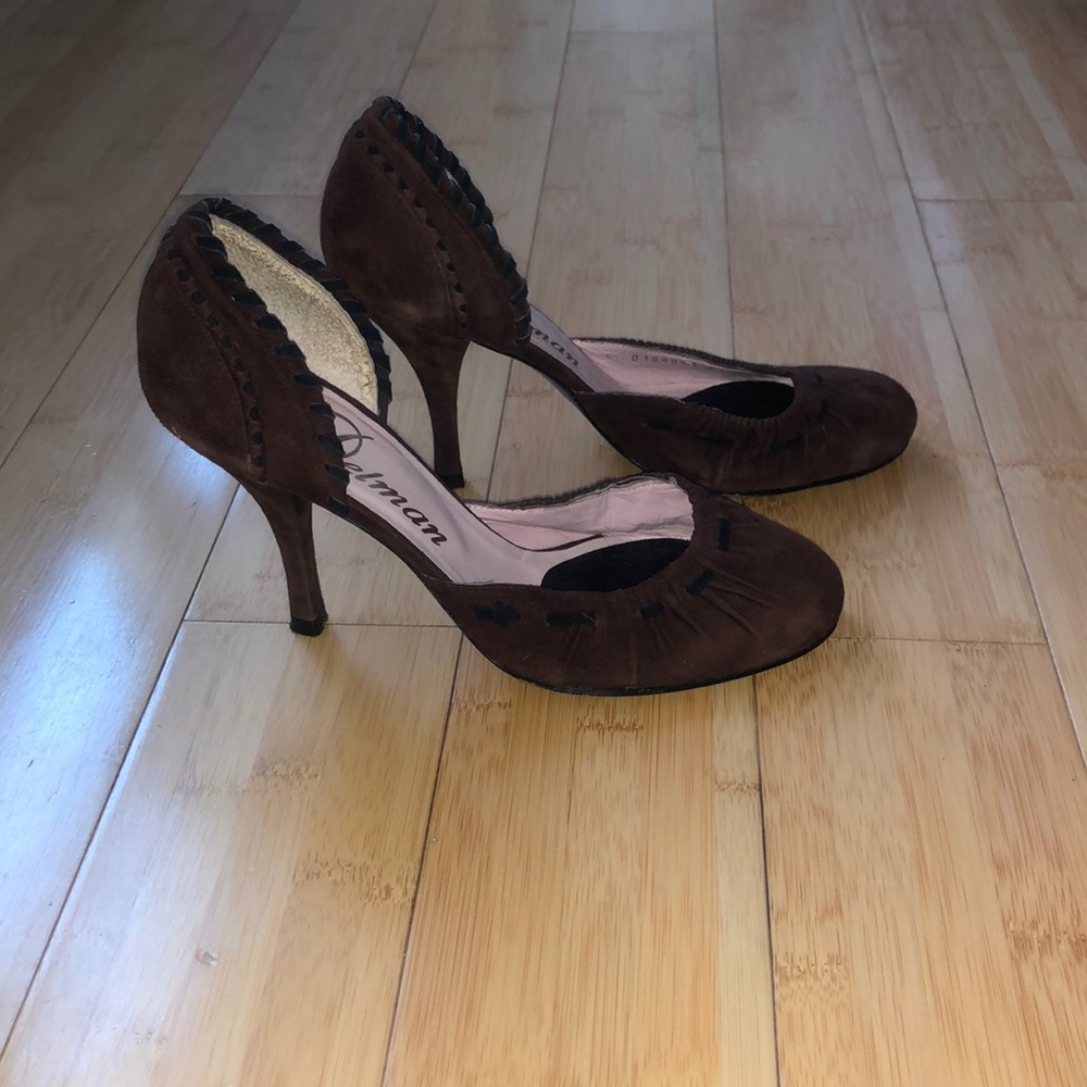 Delman Brown Classic Suede Pumps
